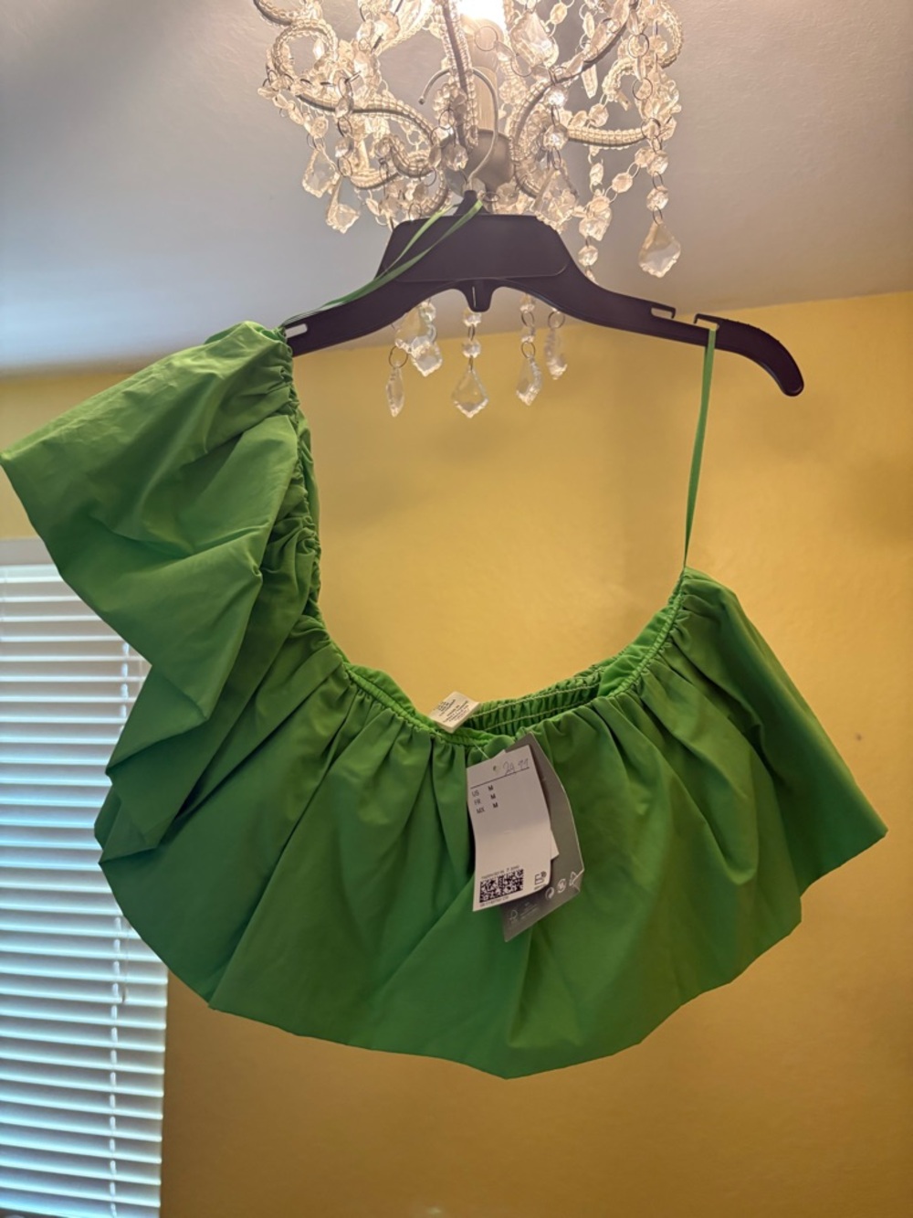 H&M Bright Green One-Shoulder Ruffle Crop Top - Women